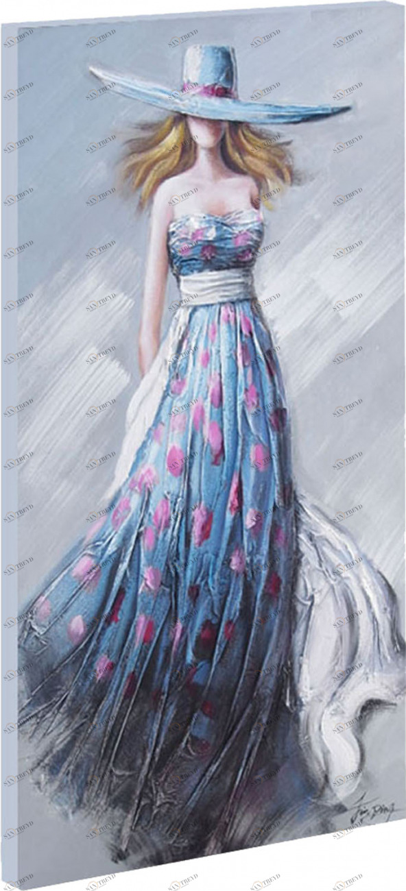 Картина на холсте 140х70 см "Девушка на ветру" EVENHOME КАРТИНЫ МАСЛОМ 129737 Серый;синий;разноцветный 