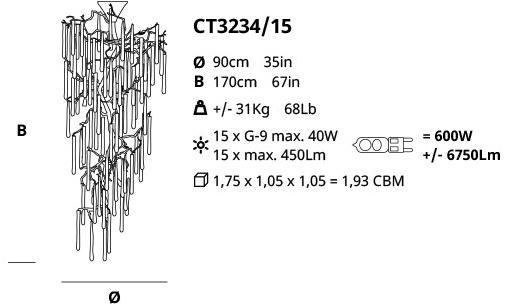 Serip Подвесной светильник из бронзы ручной работы Glamour Ct3234/15 - Вид №1