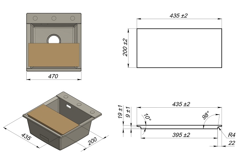 ES-4701, ШВАРЦ (чёрный металлик), кухонная мойка, кварц ESTETICA GRANULA 4701-ST159 - Вид №4