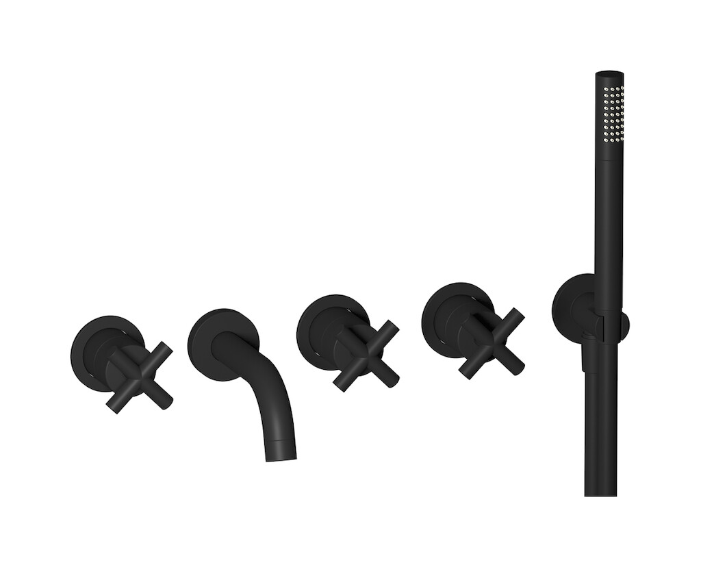 Настенный смеситель для ванной на дивертером и душевым гарнитуром. WE ARE IB wo396mb Matt Black WOW