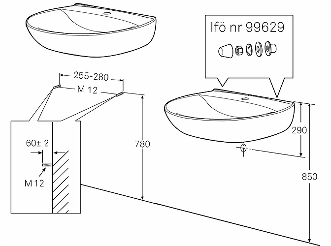 15142 Подвесная раковина настенная прямоугольная IFO  - Вид №2