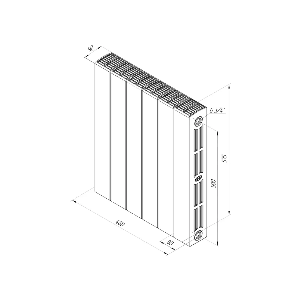Радиатор секционный Rifar Supremo S50006RAL7012 500/90 6 секций боковое подключение биметалл серый 82560811 STLM-2193733 - Вид №6