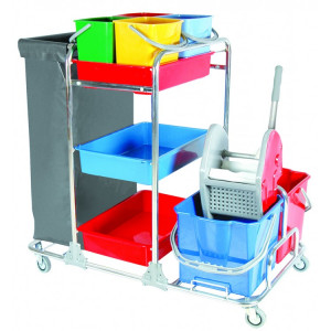 KHA 3101 Nossa Уборочная тележка многофункциональная мешок для белья или мусора, отжим с ведрами 2х20 л. С лотками цветными 3 шт. цветные ведра 4х5л. поворотные колеса 80мм.