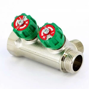 Коллектор НВ 3/4" с вентилями никелированный TIEMME 2 выхода 1/2"Н 36мм