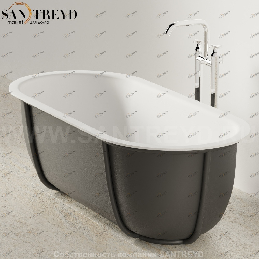 Ванна свободностоящая CUNA на черном металлическом каркасе черная Agape AVAS1079GE