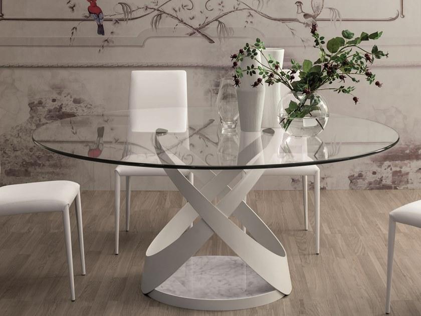 Tonin Casa Круглый стеклянный стол на металлической и мраморной основе  T8096  - Вид №6