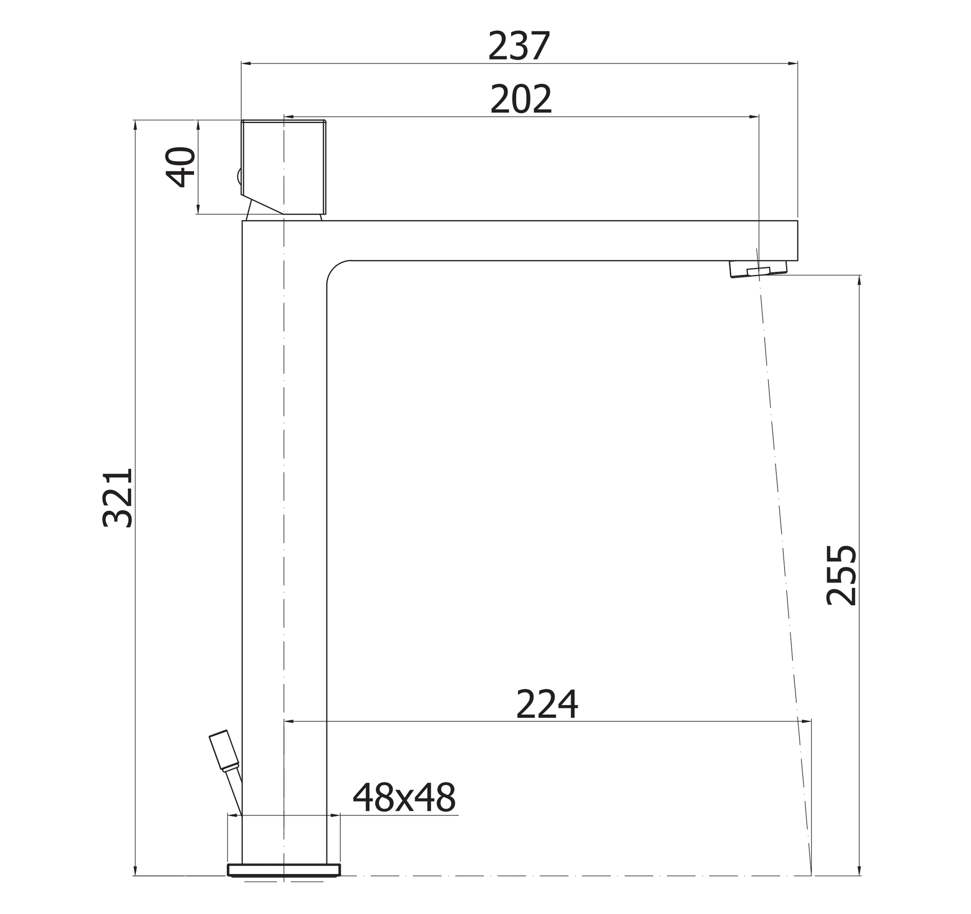 Смеситель для накладной раковины однорычажный, без донного клапана, ручка куб CEZARES EFFECT-LSM1-A-01-Q-W0 - Вид №1