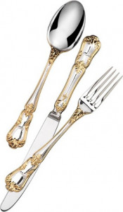 10639097 Schiavon Набор столовых приборов 6/24"Барокко" (серебро 925пр+позолота) в кофре Серебро 925