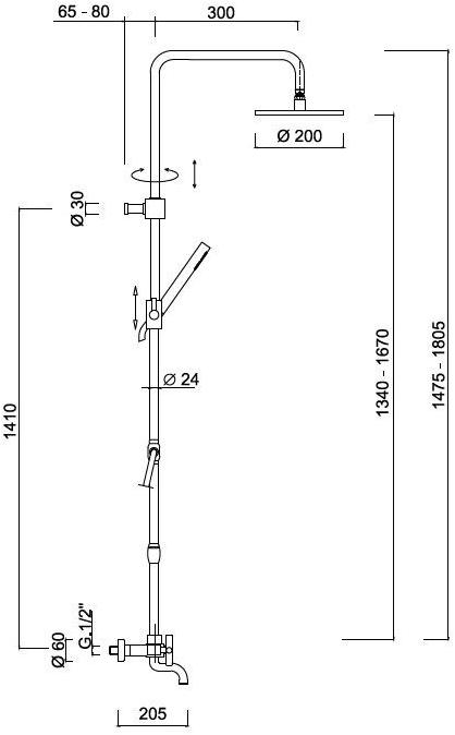 Rubinetteria Giulini Настенная душевая стойка с душевой лейкой G3 F7600wc-s - Вид №1