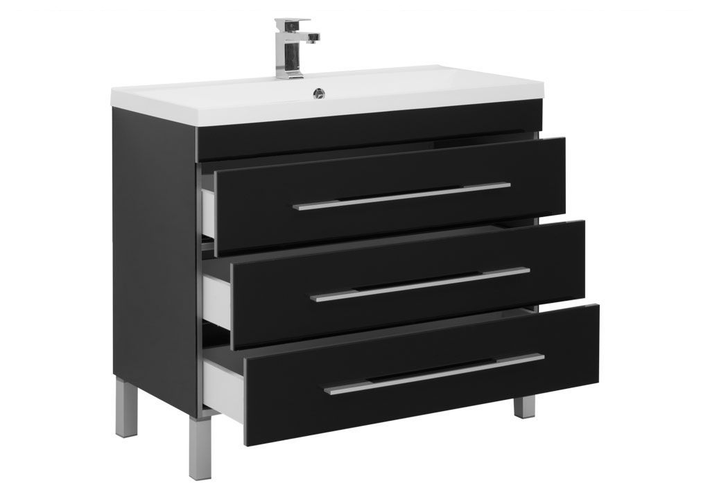 Тумба с раковиной Aquanet Верона NEW 100 черный (напольная 3 ящика) 0017847200204096 - Вид №1