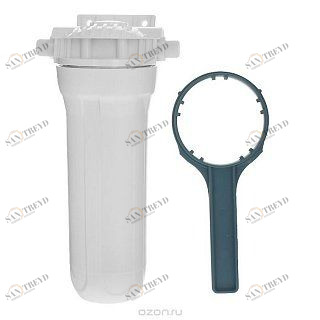 Корпус Гейзер 10" 3/4  матовый для холодной воды, с пластиковой резьбой 50571