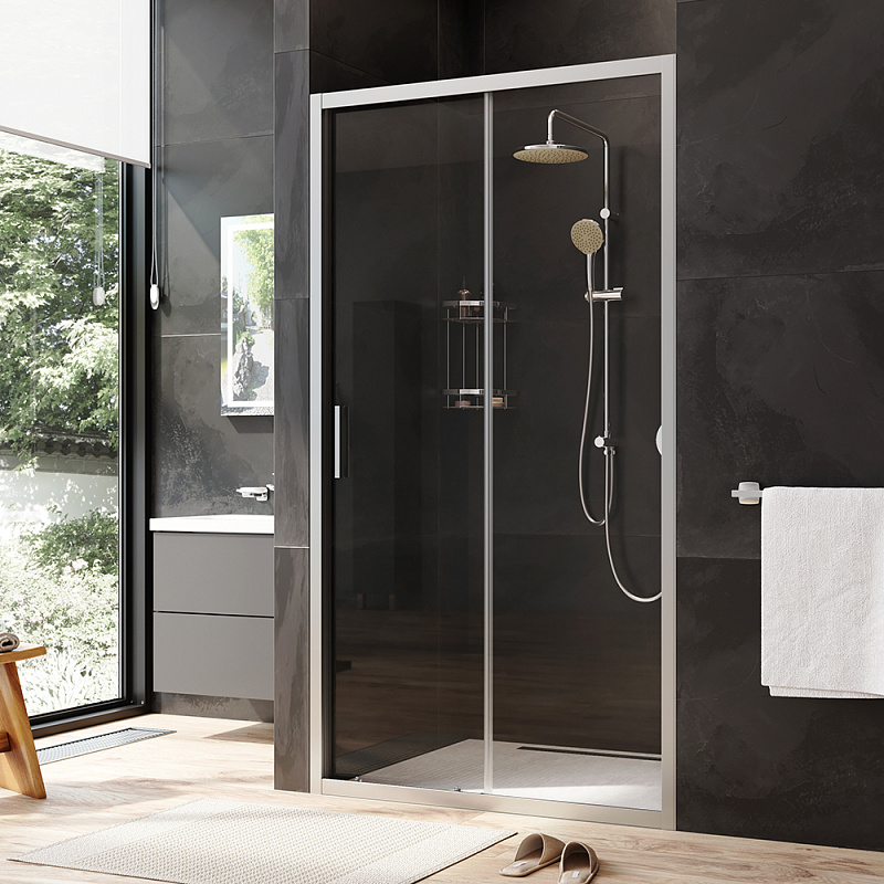 W90G-110-1-195MT Solo Дверь душевая 110х195 стекло прозрачное профиль матовый хром AM.PM Gem - Вид №1