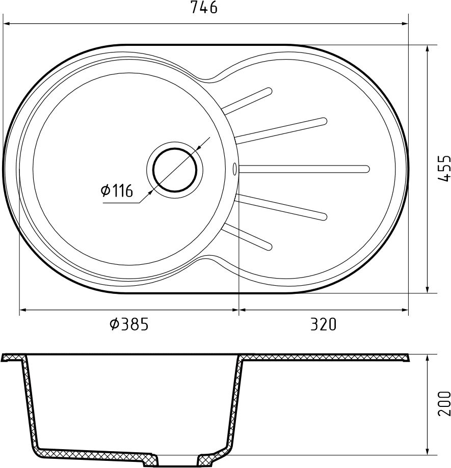 Кухонная мойка Искусственный камень RONDO S551 GranFest R-750L-S551 - Вид №1