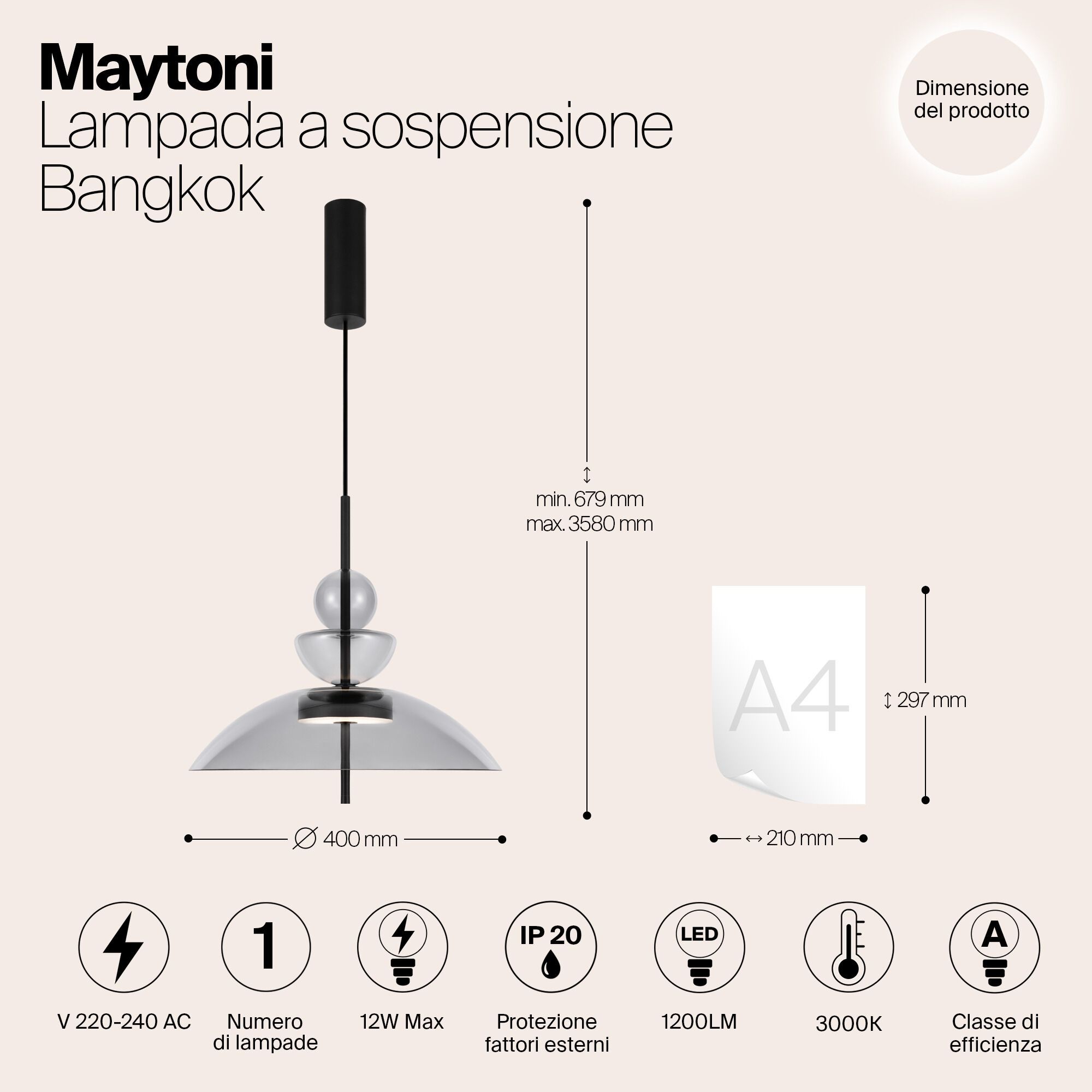 Стеклянный светодиодный подвесной светильник Maytoni BANGKOK ARCH-00053517 - Вид №3