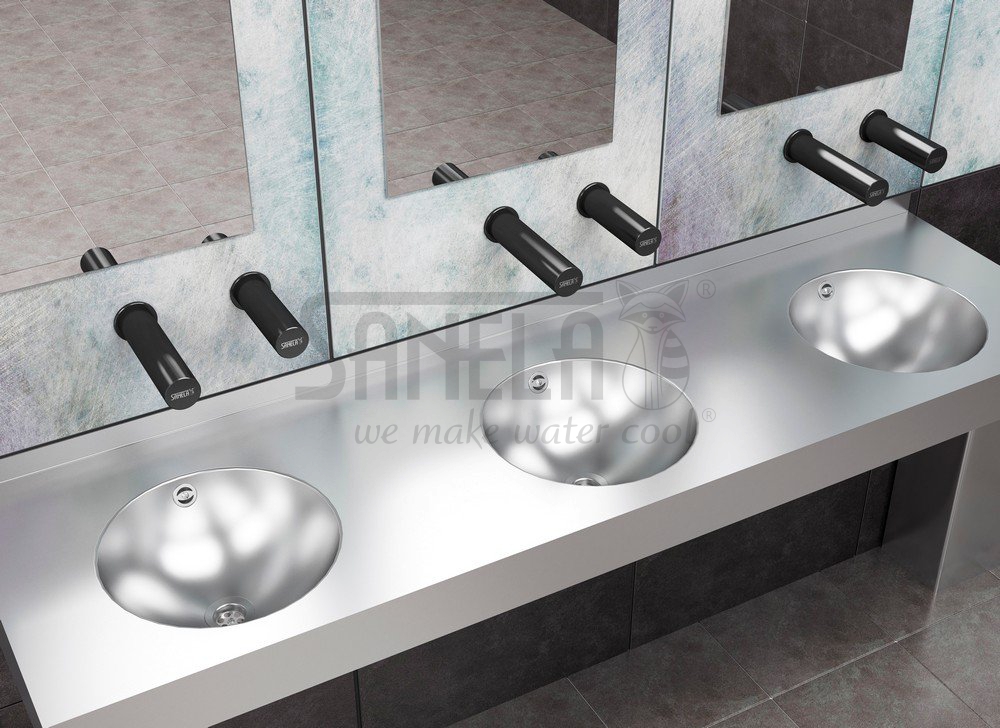 03434 Автоматический чёрный настенный нержвеющий смеситель для подачи холодной и теплой воды, 6 В SANELA  - Вид №1