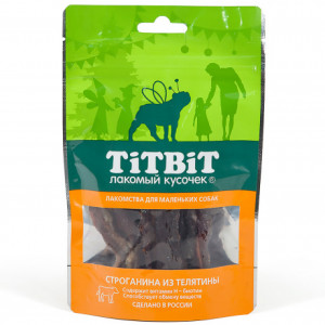 ПР0048129 Лакомство для собак Строганина из телятины для мелких пород 50г TITBIT
