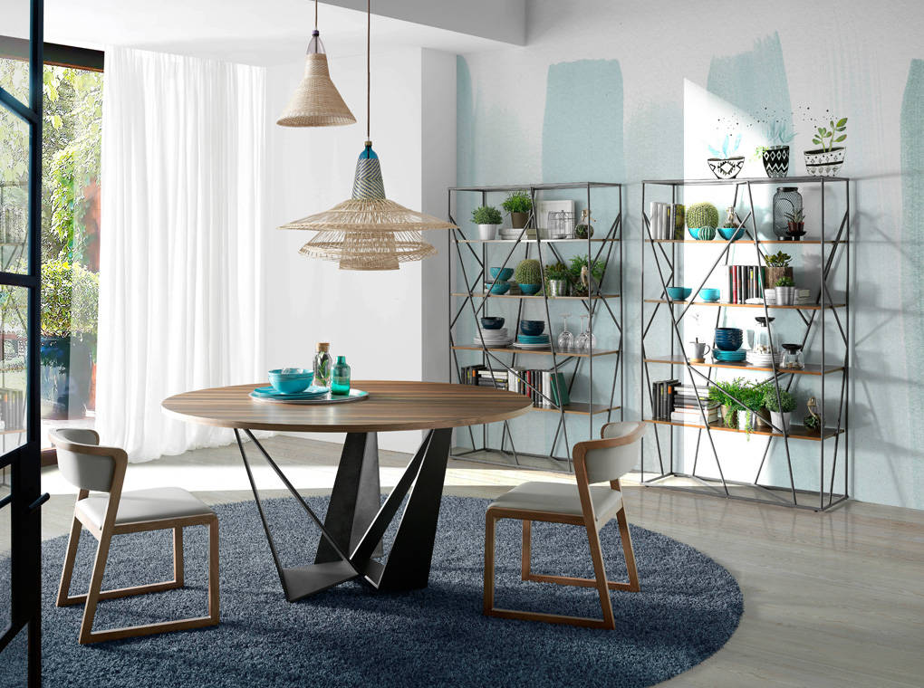 102028 Круглый обеденный стол из ореха и черной стали -NOGAL Ø130 Angel Cerda CT2061R  - Вид №3