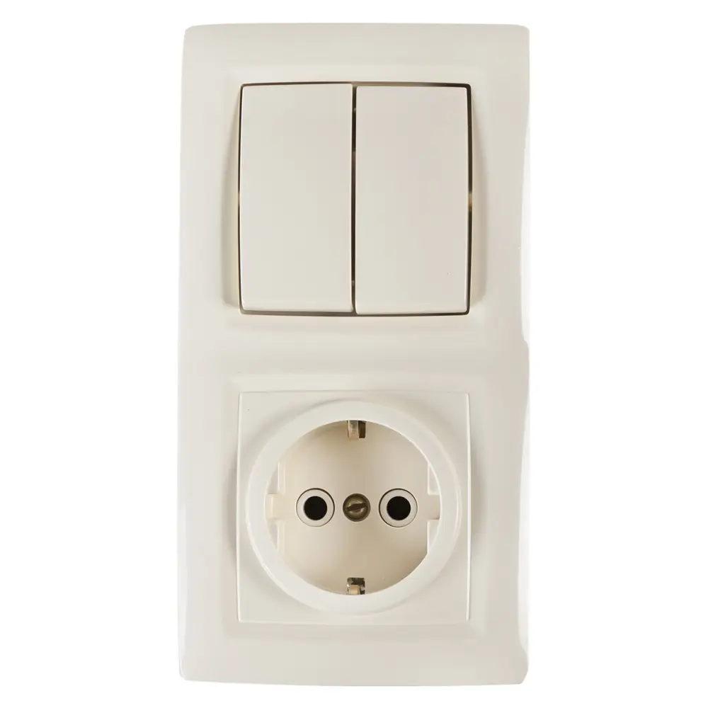 Блок выключатель-розетка Reone с заземлением, слоновая кость 17823821 STLM-0008718