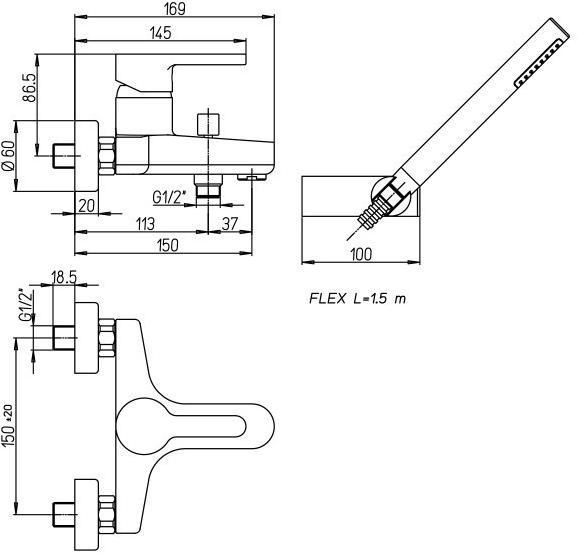 Paini Arena 92CR105 смеситель для ванны с аксессуаром - Вид №4