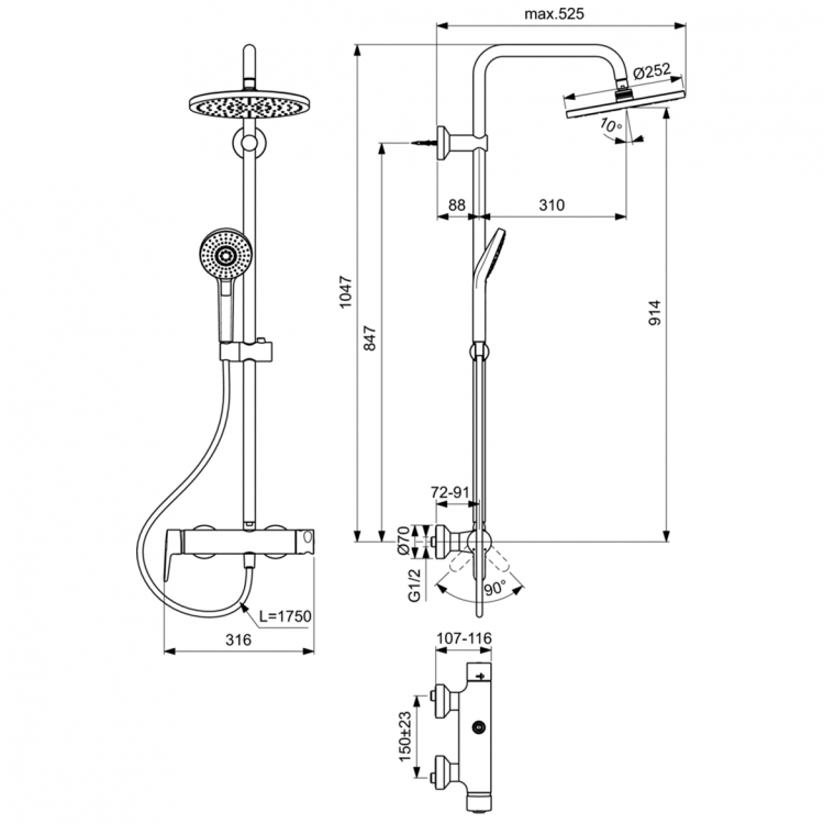 B2266AA Душевая система с настенным смесителем для душа Ideal Standard IDEALRAIN ECO EVO  - Вид №1
