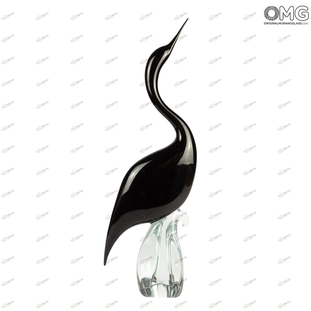2894 ORIGINALMURANOGLASS Скульптура - Чёрная цапля - самец - муранское стекло OMG 17 см 