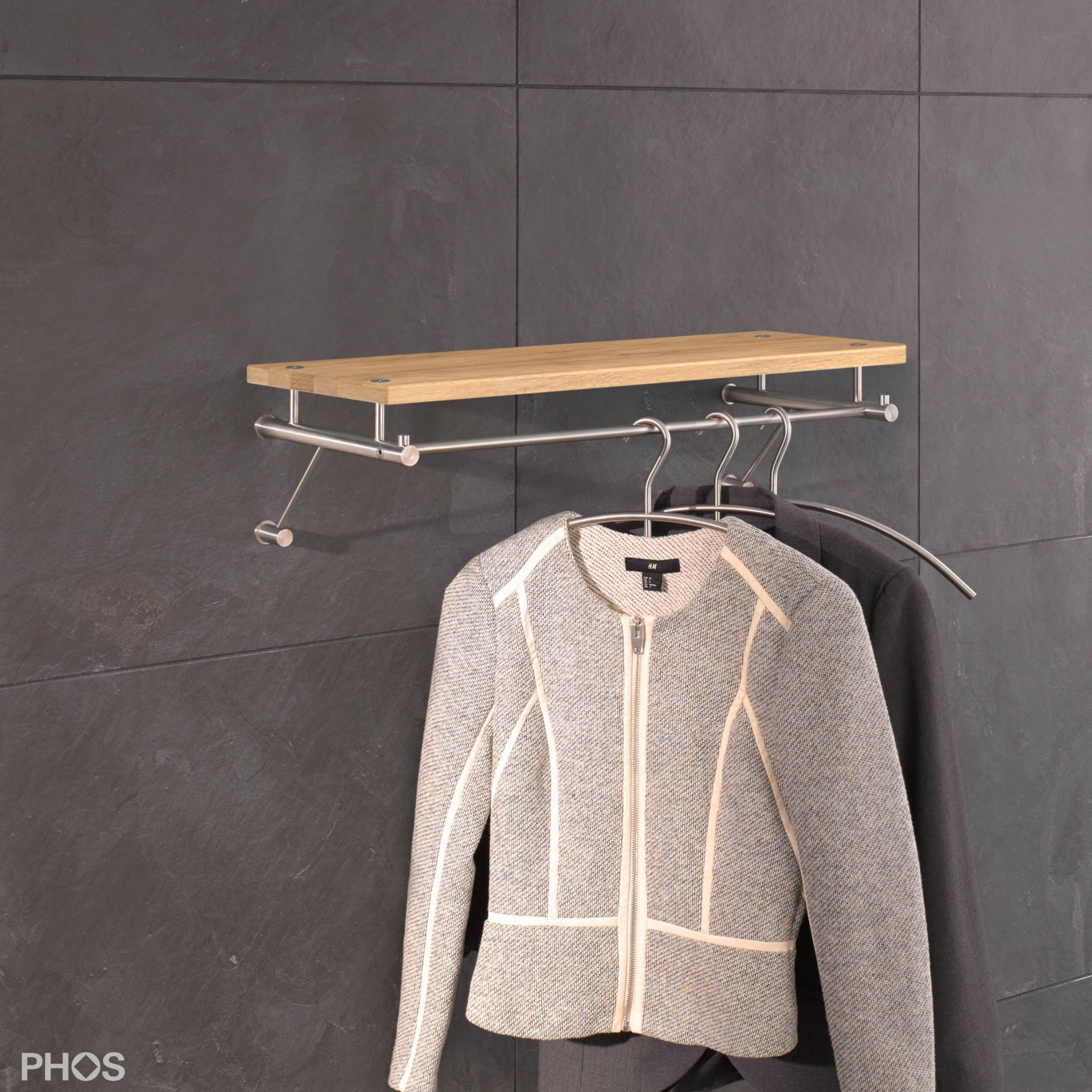 G3-600-Eiche Настенный шкаф с вешалкой для одежды и вешалкой для шляп из дуба - ширина 65 см PHOS 