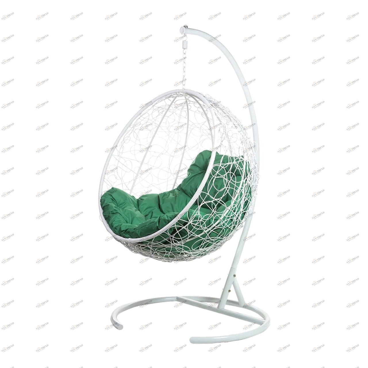 Подвесное кресло из ротанга белое с зеленой подушкой Kokos White BIGARDEN  00-3974096 Белый 