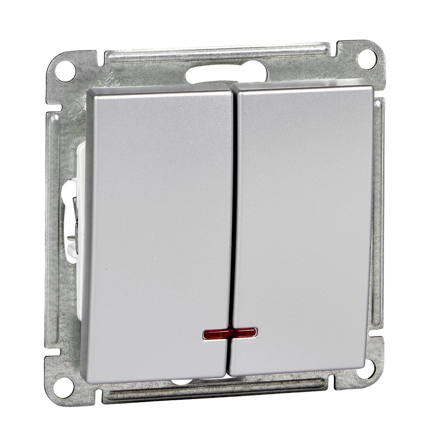 VS510-251-5-86 2-клавишный выключатель с подсветкой 10АХ, механизм, матовый хром Schneider Electric W59 