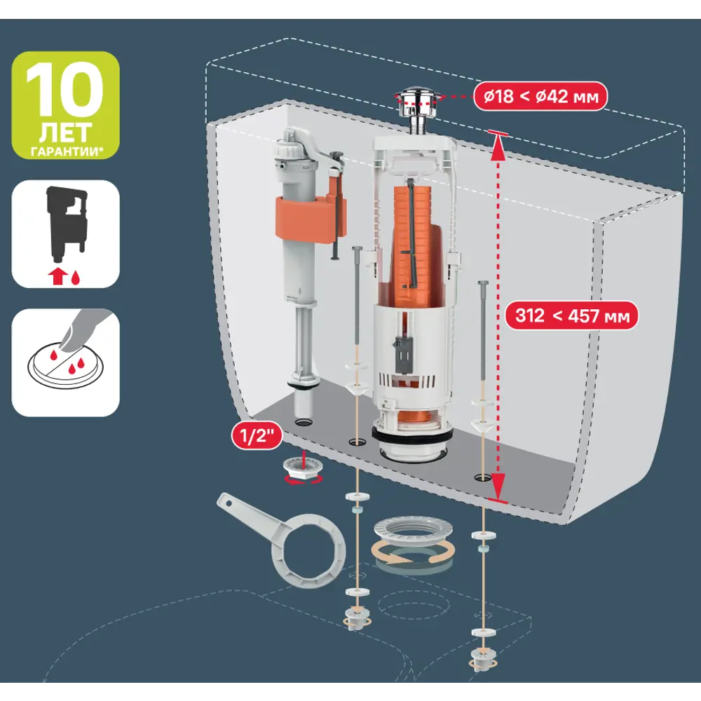 Арматура для унитаза MONLID с двойным смывом и нижним подключением 89419731 STLM-1566995 - Вид №12