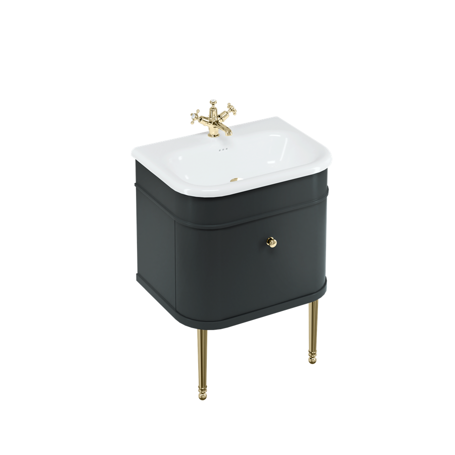Burlington Chalfont Chalfont 650 мм одинарный ящик - матовый черный с матовыми черными ногами CH65MB-CHLEGMB  - Вид №3