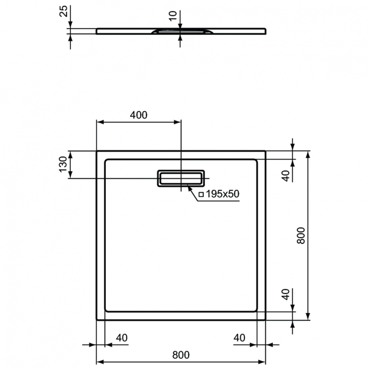 T4466V3 Ультратонкий акриловый квадратный душевой поддон 800x800x25 мм Ideal Standard ULTRAFLAT NEW  - Вид №4