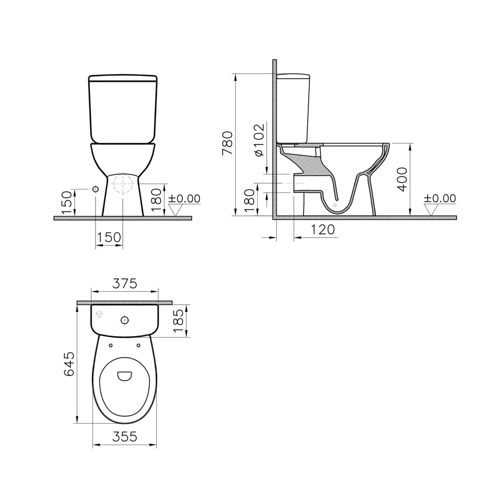 Унитаз-компакт Vitra Rein универсальный выпуск одинарный слив STLM-2195231 - Вид №9