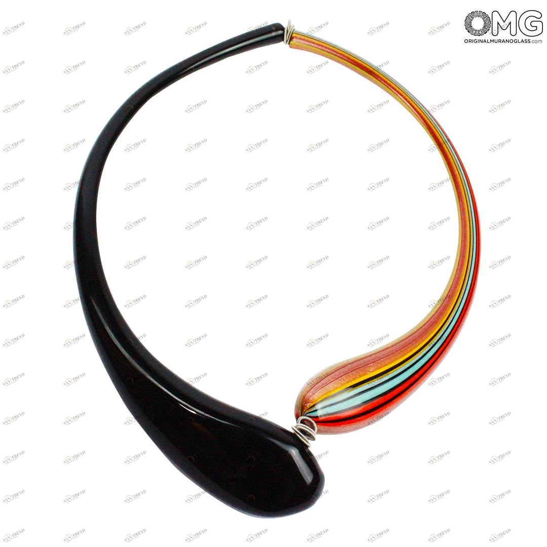 943 ORIGINALMURANOGLASS Колье Дениз красное-золотое-зеленое - муранское стекло OMG 21 см 