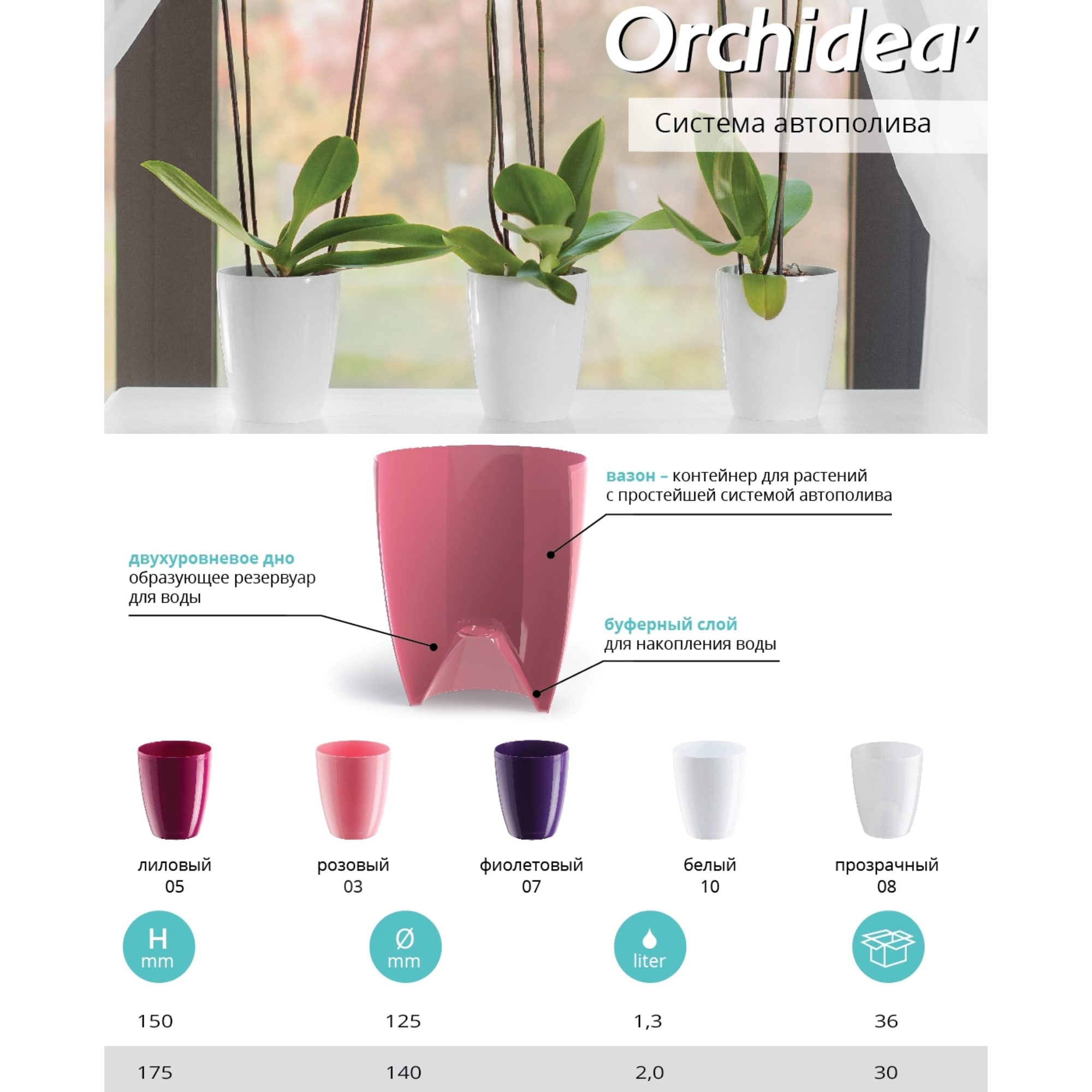 83406604 Горшок цветочный «Орхидея» ø12.5 см, 1.3 л, пластик, жемчуг Орхидея lux Santreyd  - Вид №1