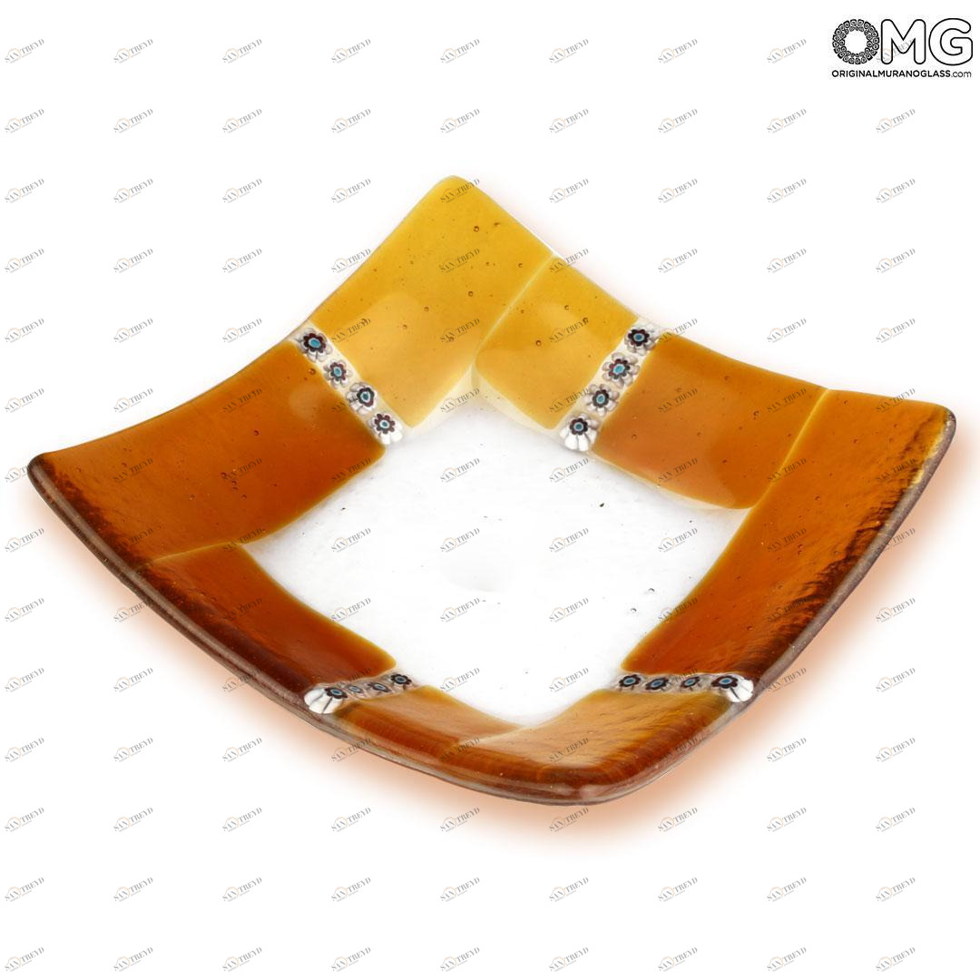 1662 ORIGINALMURANOGLASS Квадратное коричневое блюдце Муррина - муранское стекло 8 см 