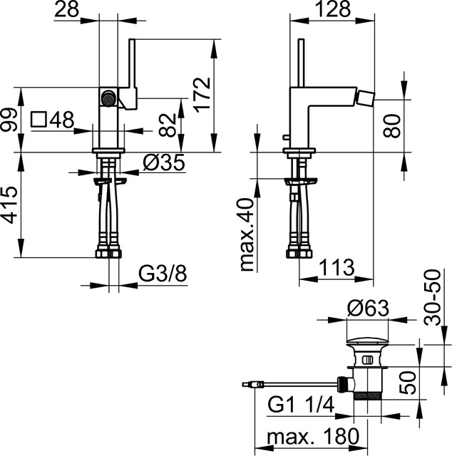 59109010000 Однорычажный смеситель для биде KEUCO Edition 90 Square - Вид №2