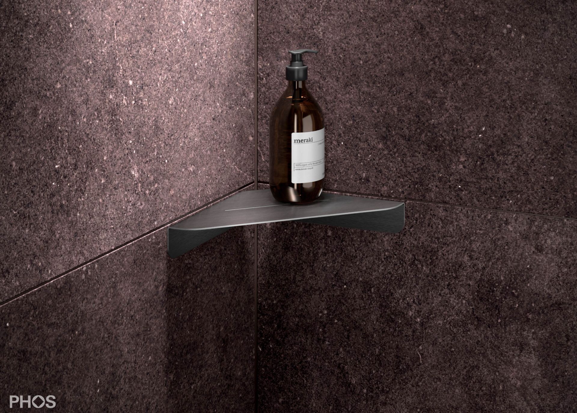 DAE230K Клееная угловая душевая полка, 23 x 23 см, шлифованная вручную PHOS  - Вид №1