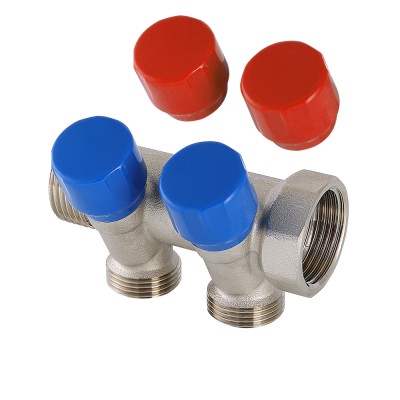 VTc.560.NE.060503 Коллектор с регулирующими вентилями и комплектом ручек Valtec 1", 3 x 3/4" 