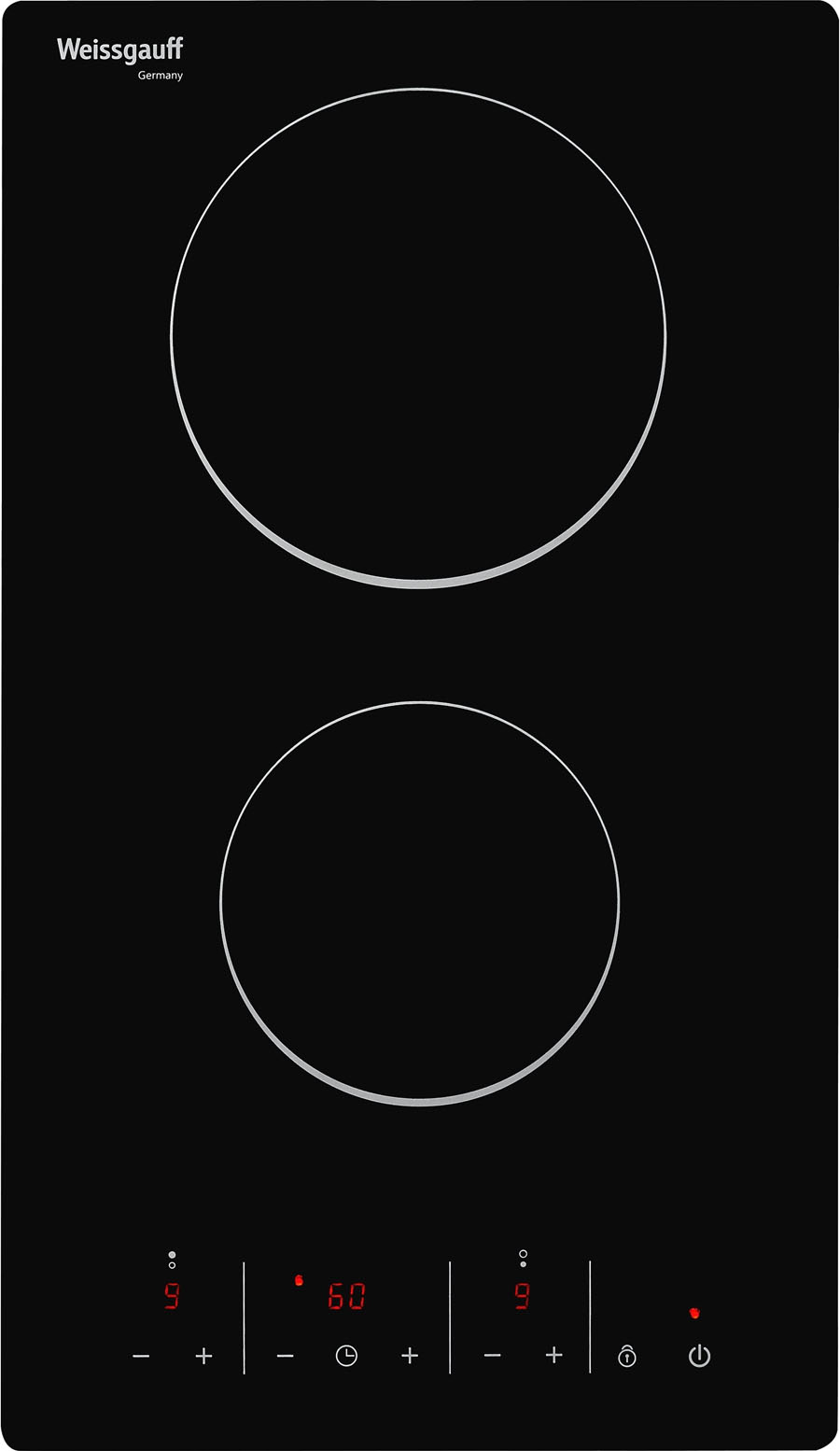 HV 32 B Домино, электрическая, 30 см, стеклокерамика vitro ceramic glass, 2 конфорки, сенсорное управление, индикация степени нагрева, таймер, звуковой сигнал, блокировка от детей, черная Weissgauff Santreyd 