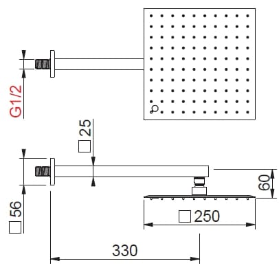 Квадратная душевая головка из нержавеющей стали с кронштейном BEAMTECH HALLEY HALQ256 ARCH-00031600 - Вид №4