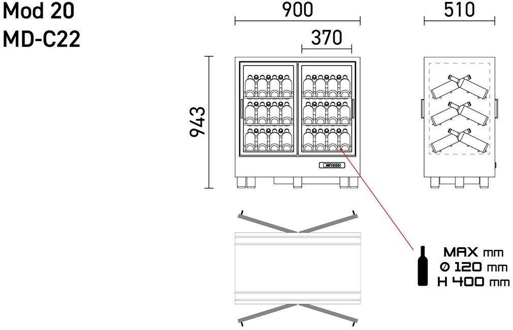 EXPO Алюминиевый винный шкаф со стеклянными дверцами Mod 20 Md-m22 / md-c22 - Вид №5