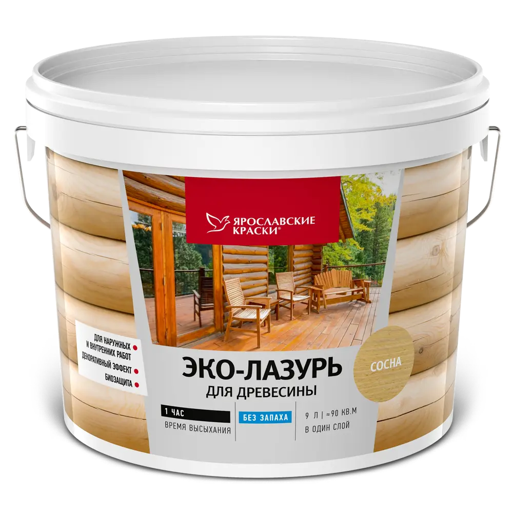 ЯРОСЛАВСКИЕ КРАСКИ Эко-Лазурь для древесины с защитой от плесени, цвет Сосна 9 л 83306825 STLM-0040315 - Вид №1