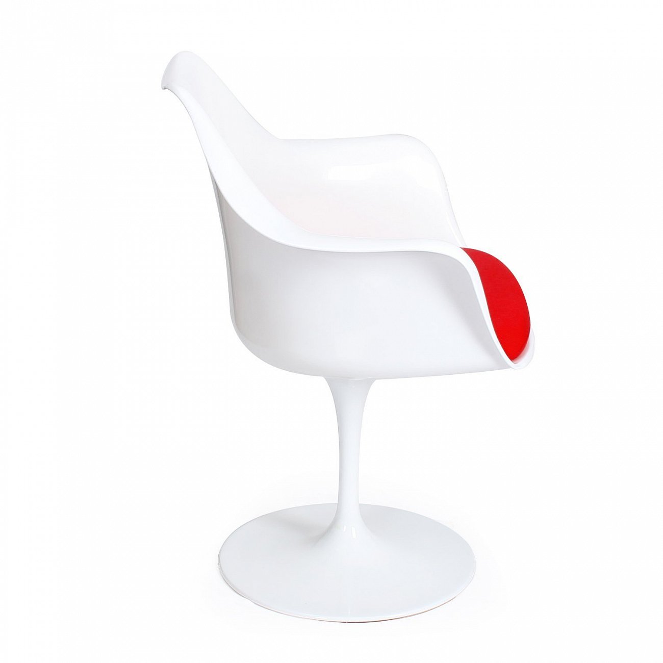 Стул с подлокотниками пластиковый белый с красной подушкой Eero Saarinen Style Tulip Armchair SOHO DESIGN ДИЗАЙНЕРСКИЕ, TULIP 131551 Белый;красный  - Вид №1