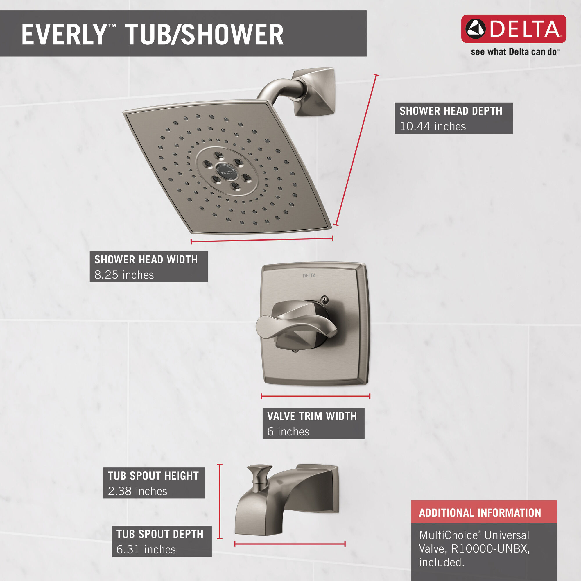 144741-SP Для ванны и душа Monitor® серии 14 Delta Faucet Everly Матовый никель Spotshield  - Вид №7