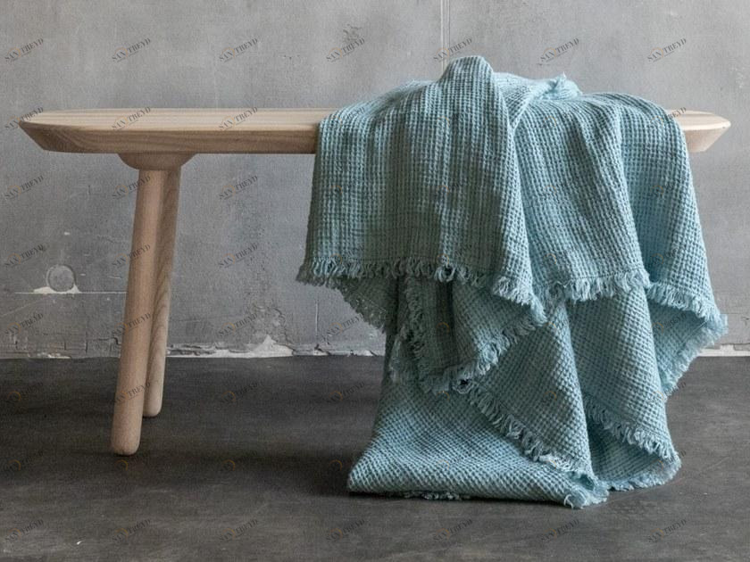 LinenMe Однотонный льняной плед ручной работы Washed waffle big 0603101 