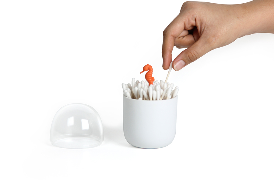 QL10314-CL-WH Контейнер для ватных палочек seahorse белый Qualy  - Вид №5