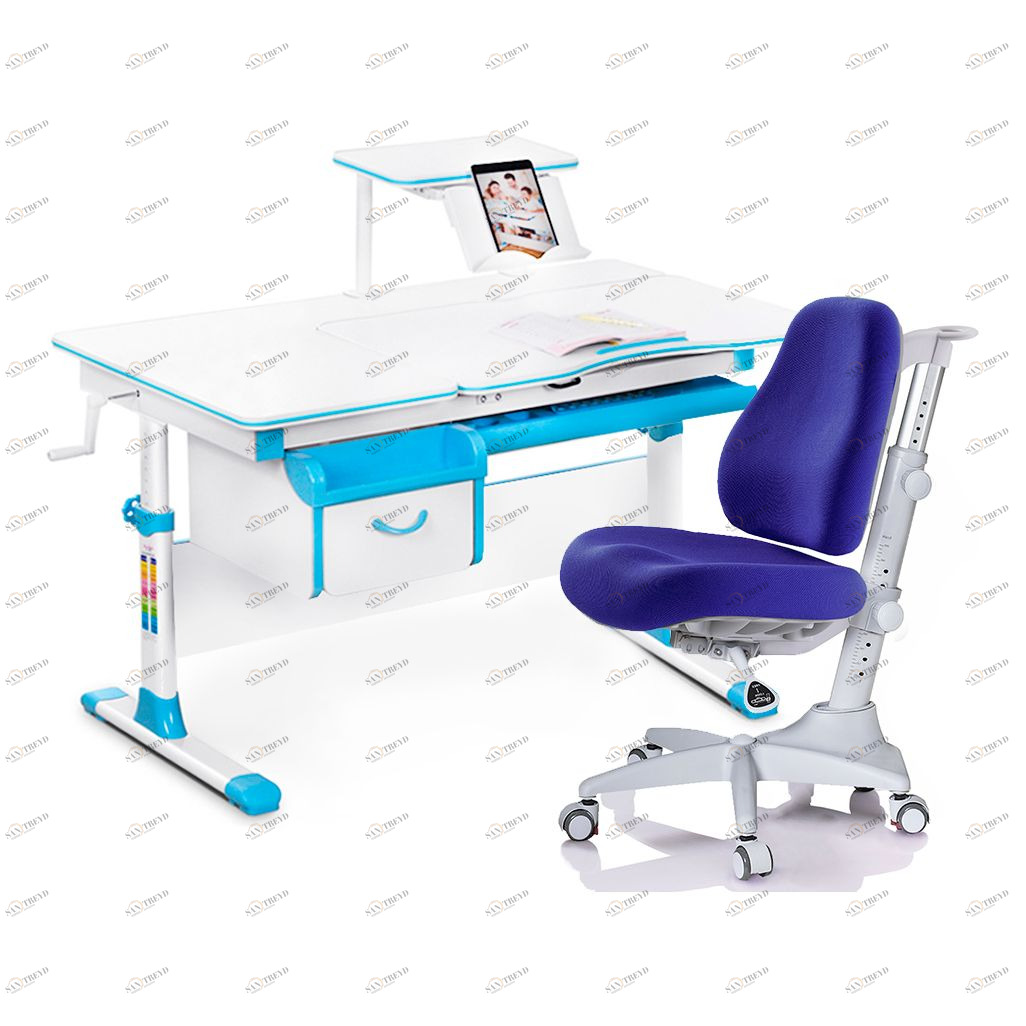 Парта детская бело-голубая Evo-40 с креслом Match Y-528 SB MEALUX EVO  00-3947220 Белый;голубой Santreyd 