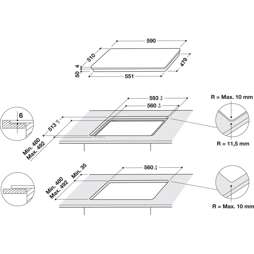Варочная панель индукционная Indesit IB 65B60 NE 4 конфорки 59x51 см цвет чёрный 82597940 STLM-2042994 