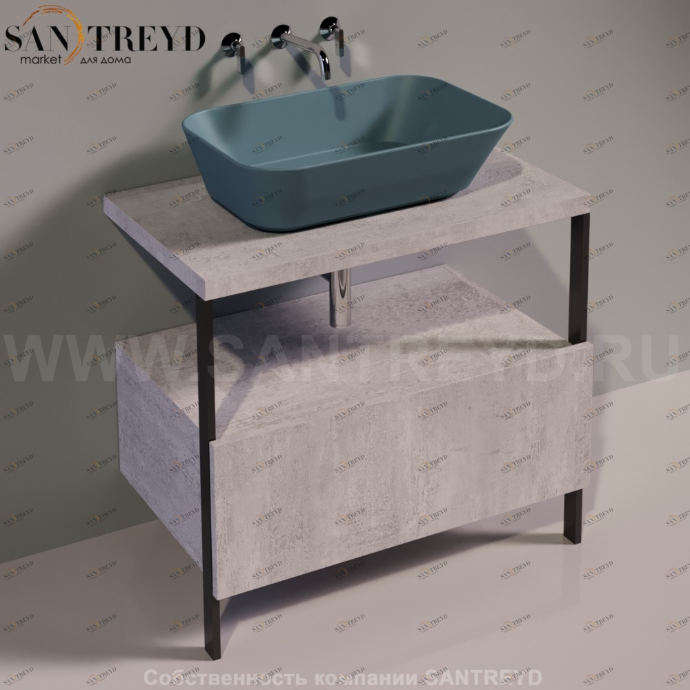 Консоль металлическая на 2 ногах с деревянным ящиком для раковины WAVE серая Simas WAM4CEMENTO