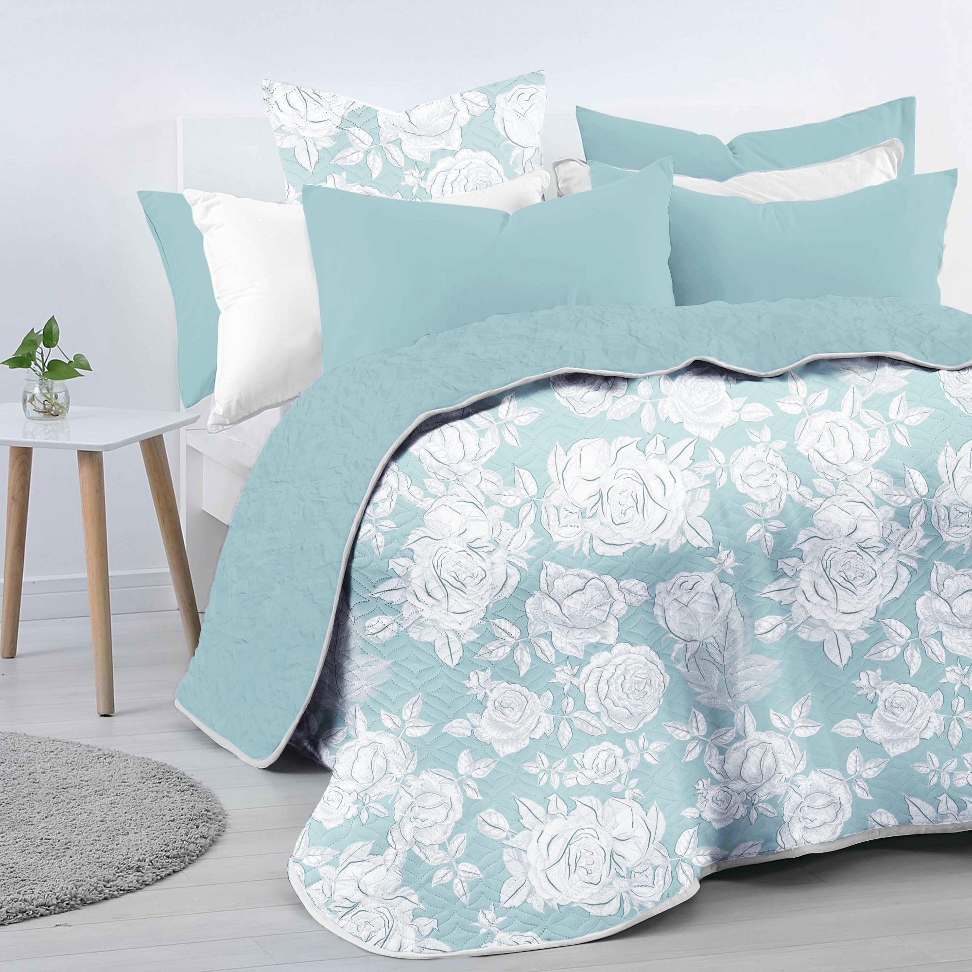 82614711 Покрывало Rozalia, 200x220 см, полисатин стёганый, цвет бирюзовый романтика Santreyd  - Вид №5